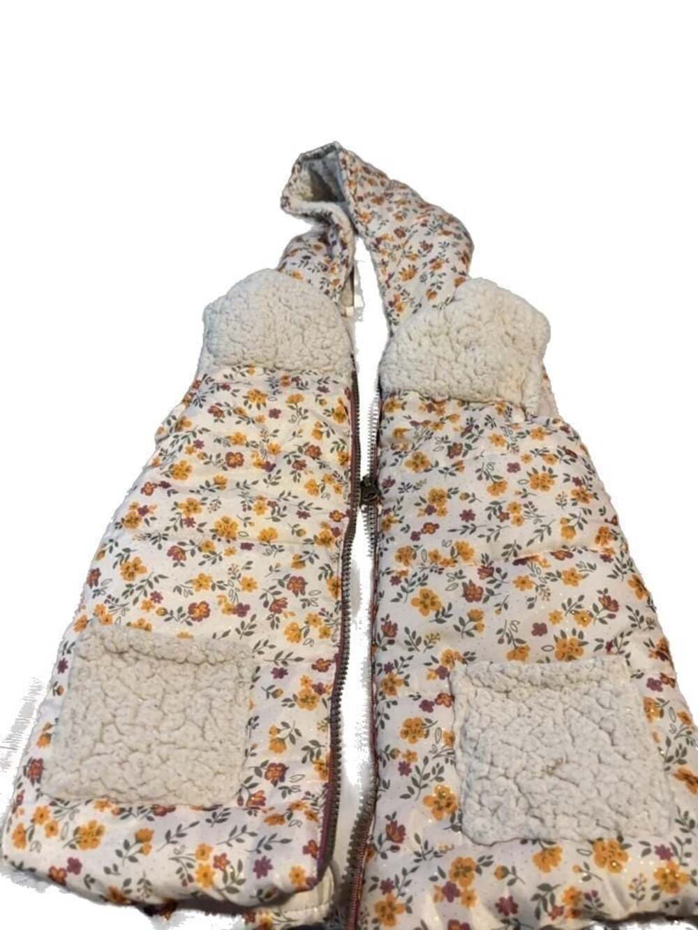 Little Lass Girls Floral Puffer Vest with Sherpa Trim